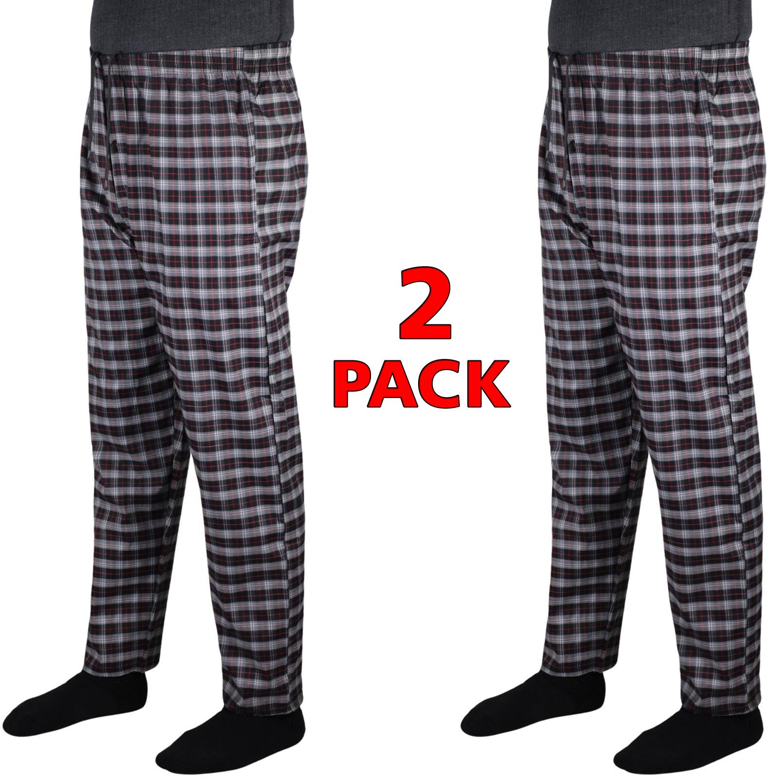 2 Pack Mens Pyjama Bottoms Cotton Check Woven Nightwear Check Lounge Pants