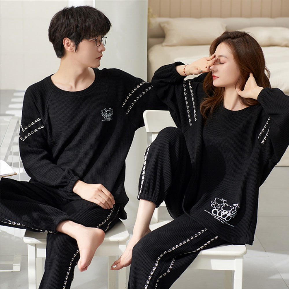 2023 Pyjamas Long Sleeve Cotton Suit Set for Women Men Autumn and Winter