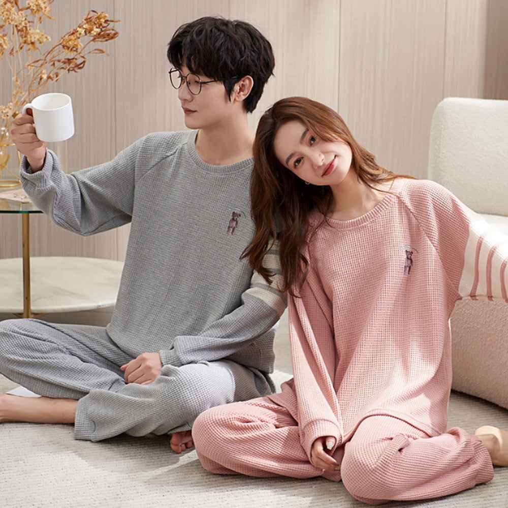 2023 Pyjamas Long Sleeve Cotton Suit Set for Women Men Autumn and Winter