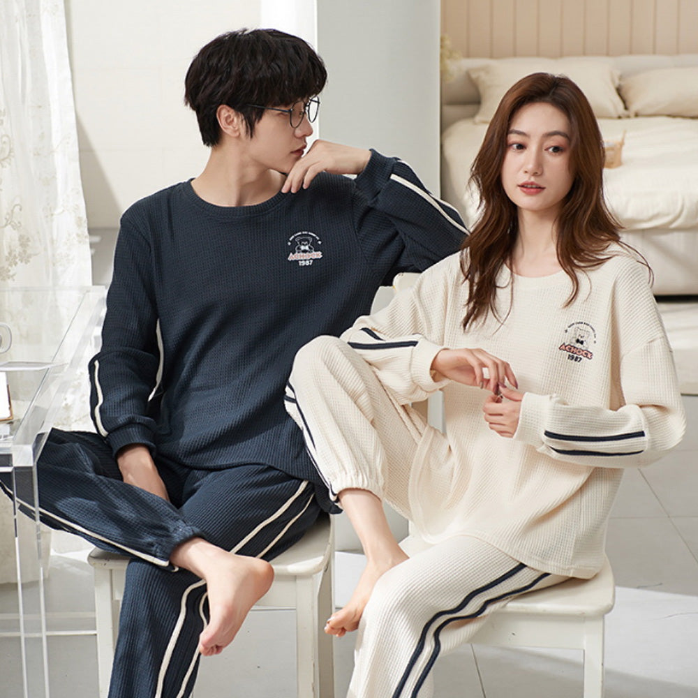 2023 Pyjamas Long Sleeve Cotton Suit Set for Women Men Autumn and Winter