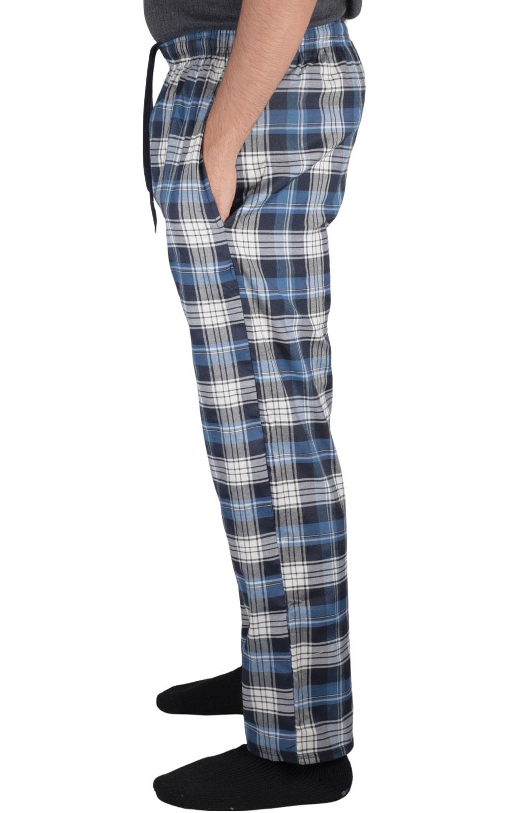 2 Pack Mens Pyjama Bottoms Cotton Check Woven Nightwear Check Lounge Pants