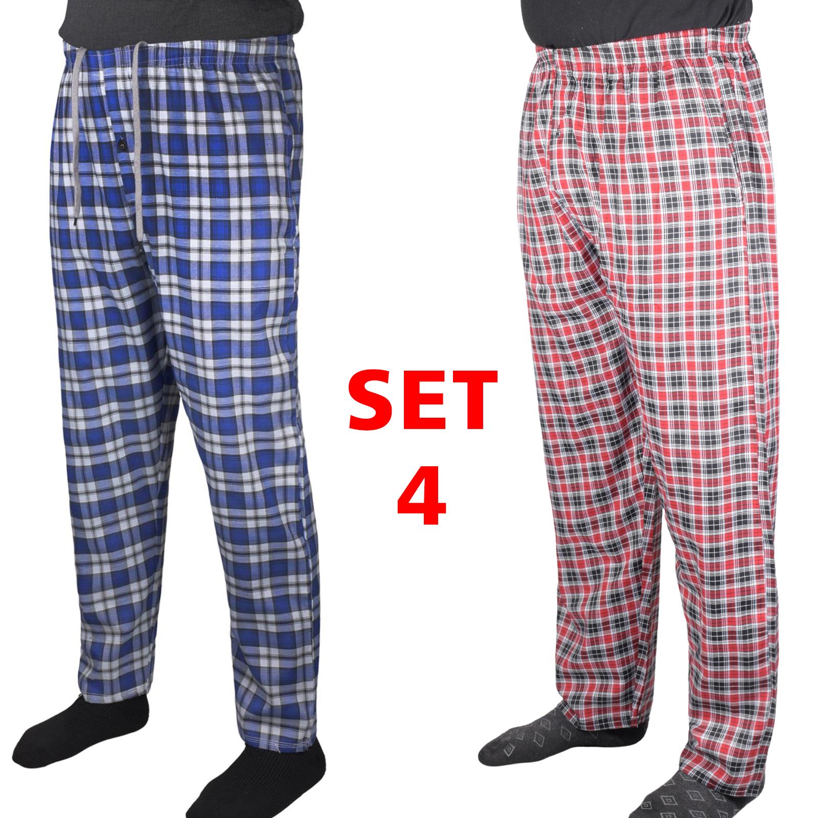 2 Pack Mens Pyjama Bottoms Cotton Check Woven Nightwear Check Lounge Pants