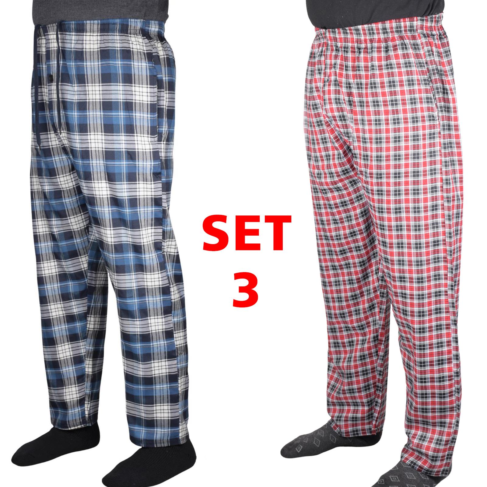 2 Pack Mens Pyjama Bottoms Cotton Check Woven Nightwear Check Lounge Pants