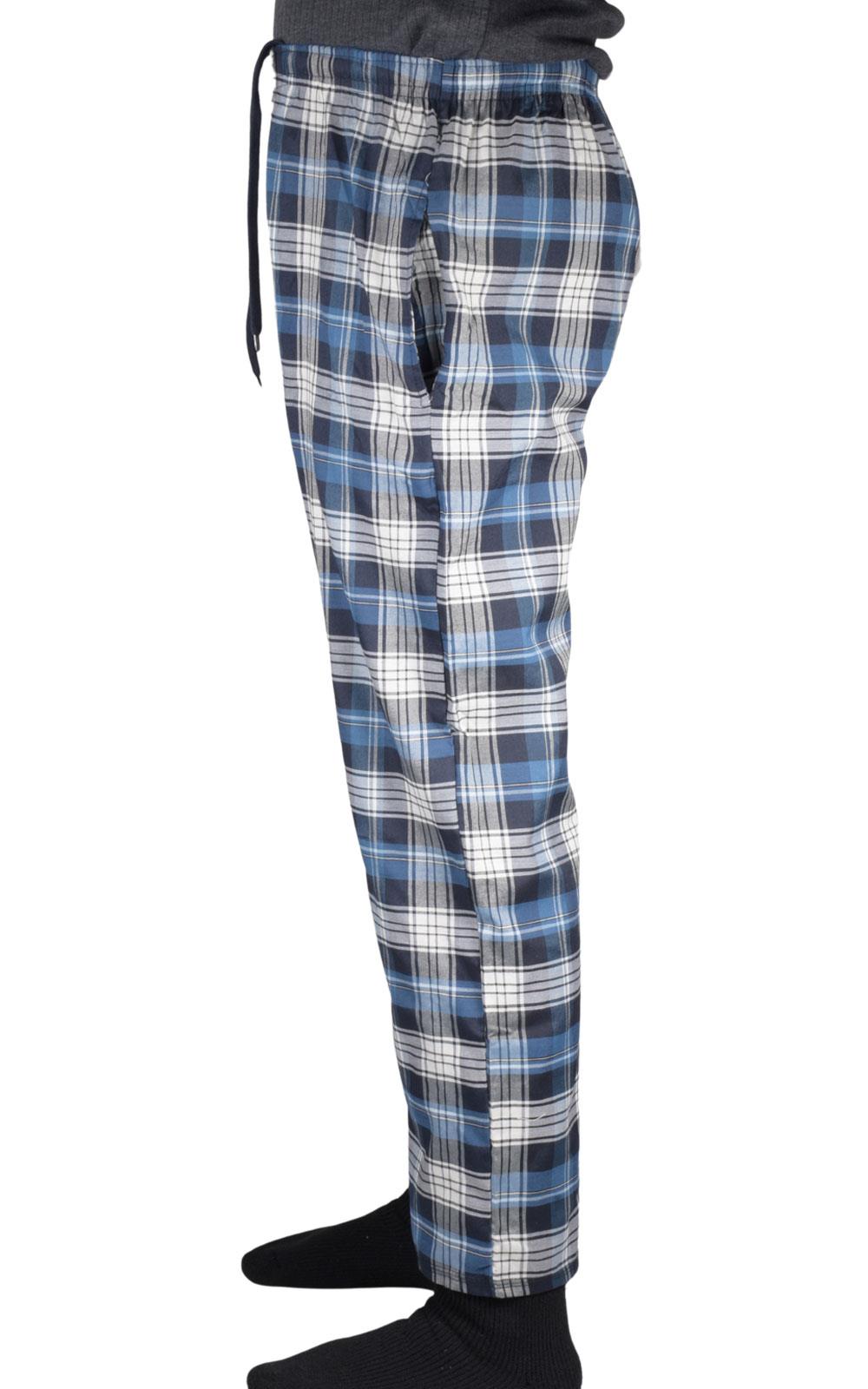 2 Pack Mens Pyjama Bottoms Cotton Check Woven Nightwear Check Lounge Pants