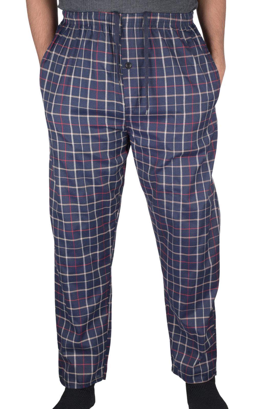 2 Pack Mens Pyjama Bottoms Cotton Check Woven Nightwear Check Lounge Pants
