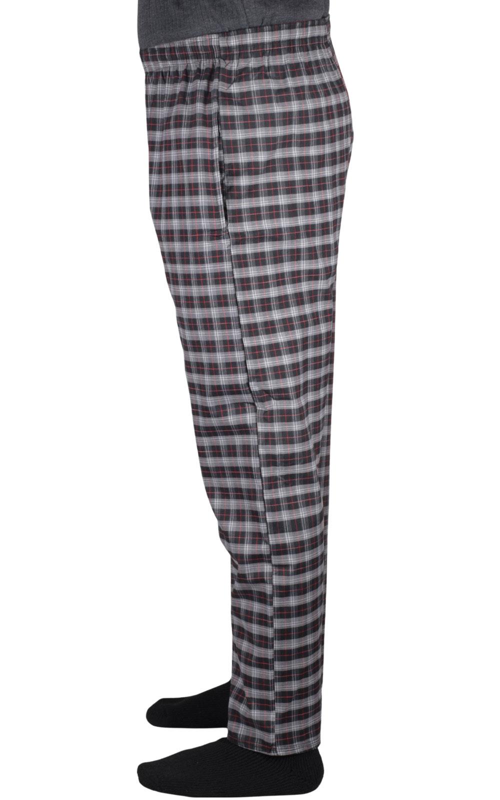 2 Pack Mens Pyjama Bottoms Cotton Check Woven Nightwear Check Lounge Pants