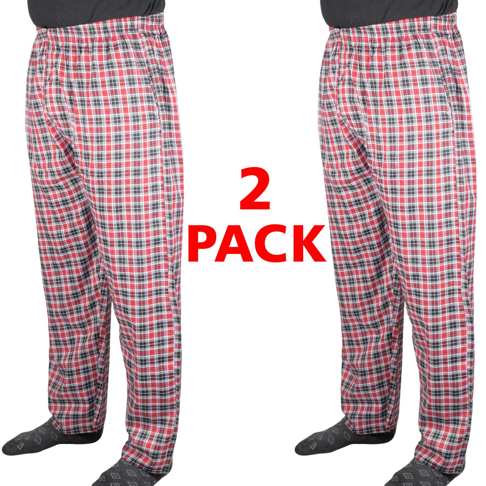 2 Pack Mens Pyjama Bottoms Cotton Check Woven Nightwear Check Lounge Pants