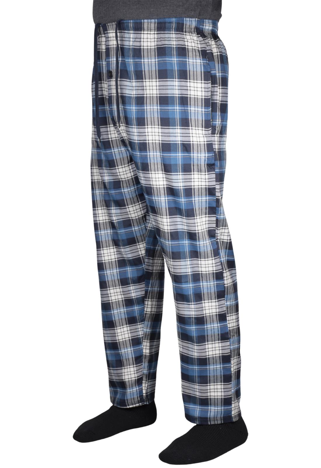 2 Pack Mens Pyjama Bottoms Cotton Check Woven Nightwear Check Lounge Pants