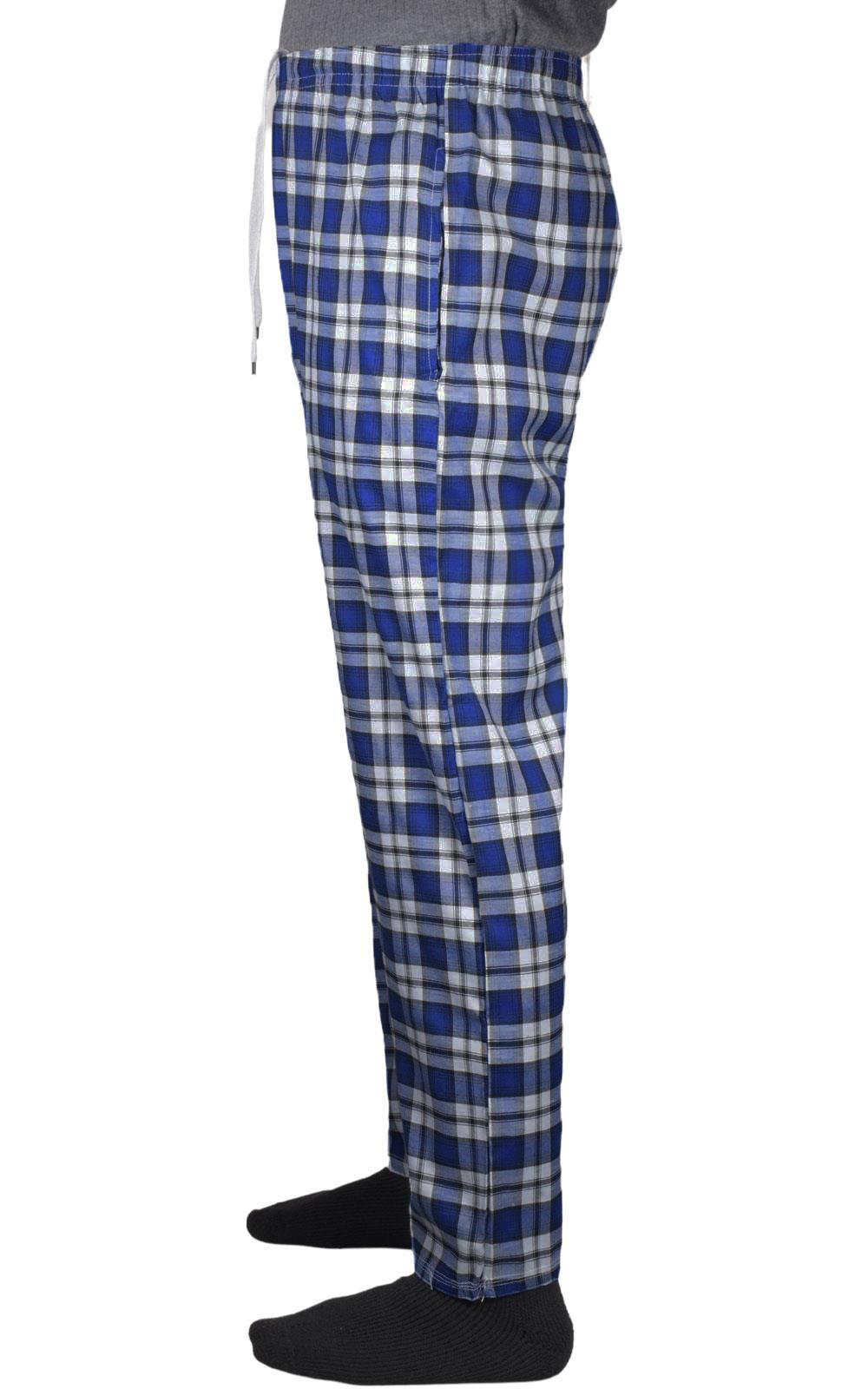 2 Pack Mens Pyjama Bottoms Cotton Check Woven Nightwear Check Lounge Pants