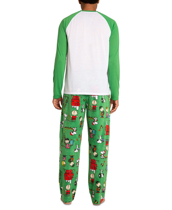 Briefly Stated Men's Matching Peanuts Raglan-Sleeve Top and Pajama Pants Set