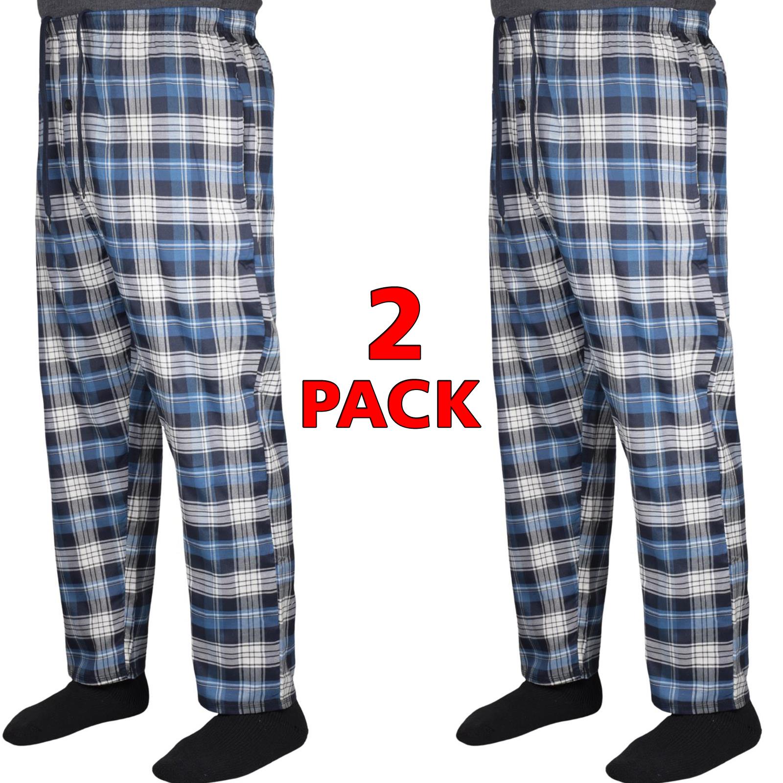 2 Pack Mens Pyjama Bottoms Cotton Check Woven Nightwear Check Lounge Pants