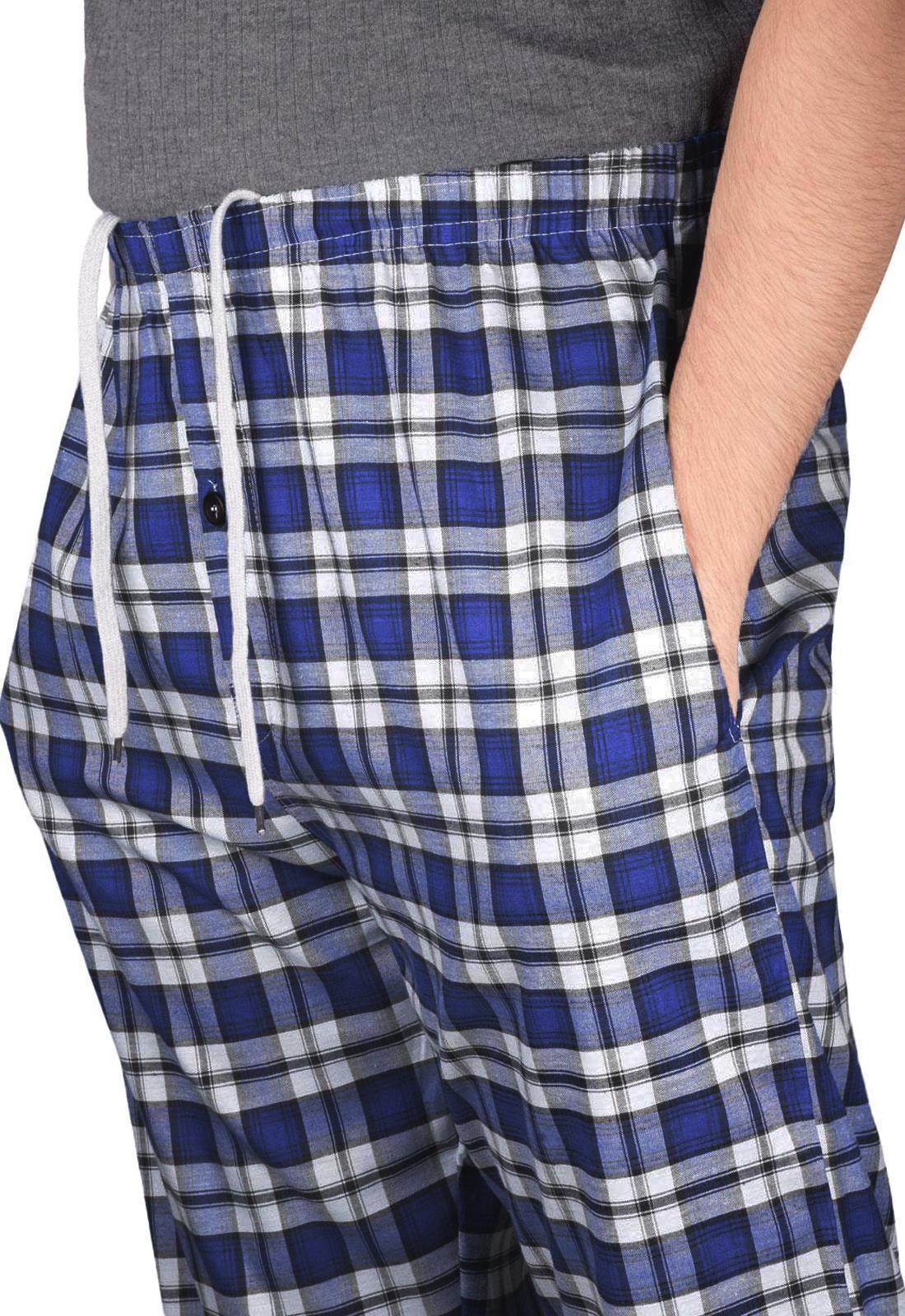 2 Pack Mens Pyjama Bottoms Cotton Check Woven Nightwear Check Lounge Pants