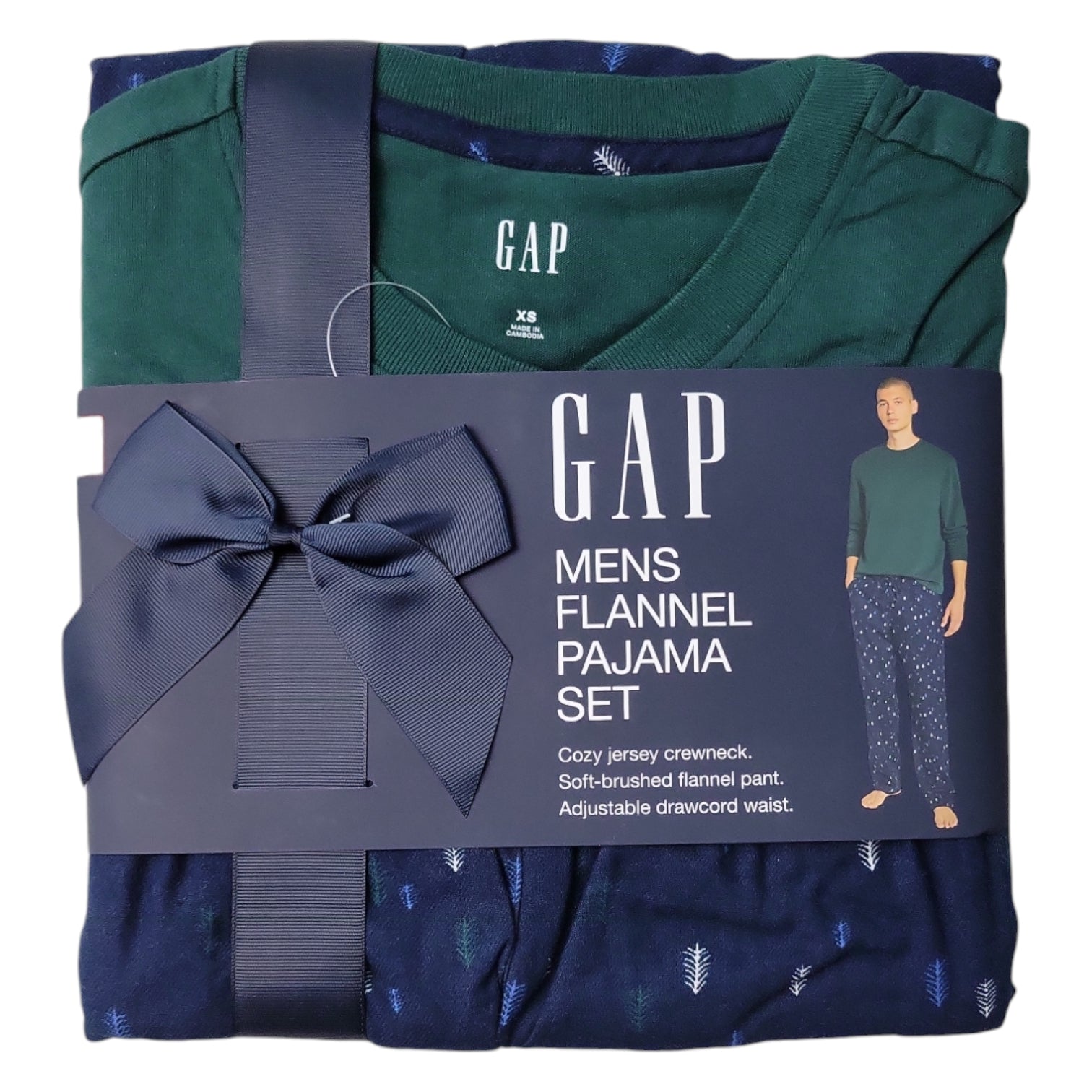 Gap Men's Flannel Cozy Crewneck Long Sleeve Drawcord Pajama Set