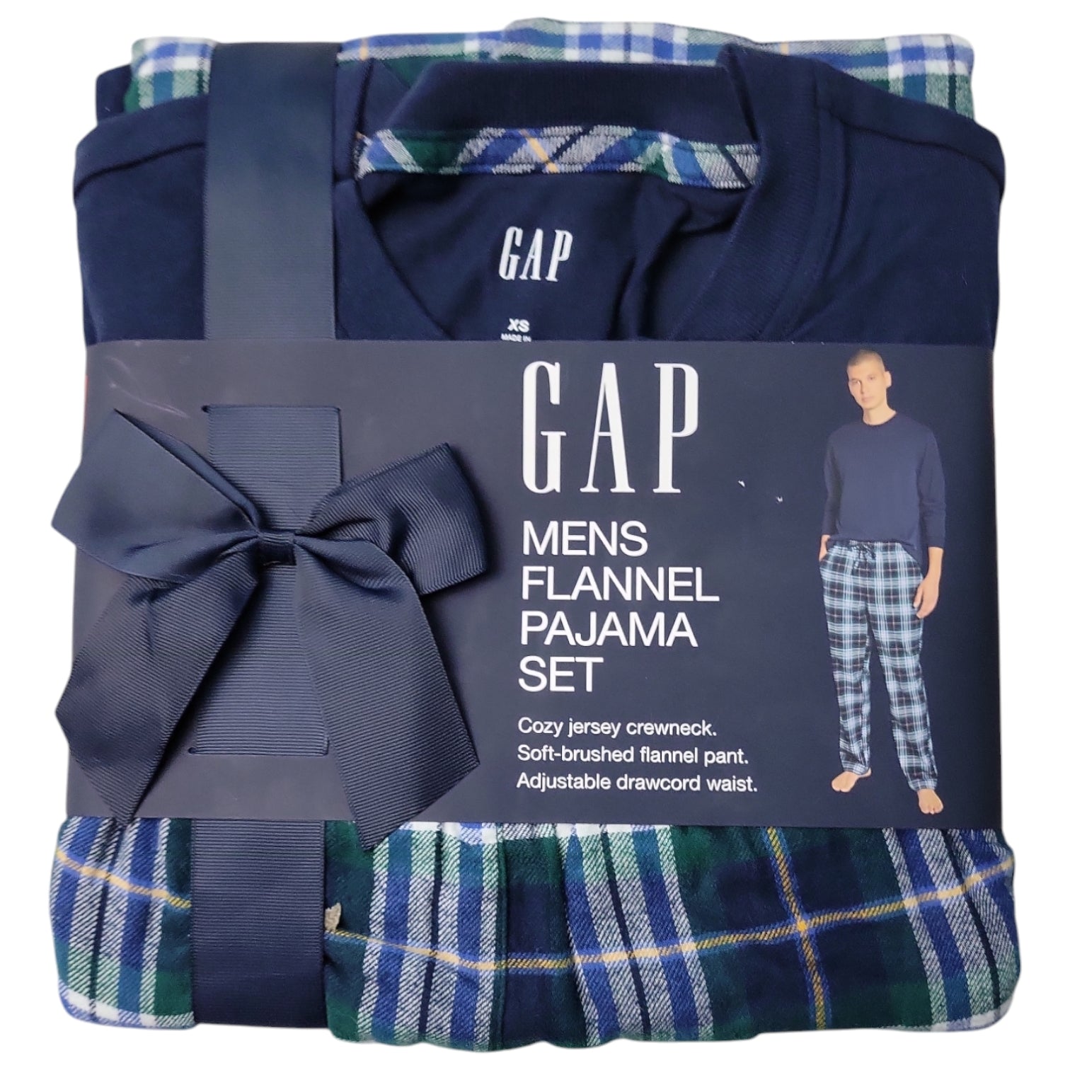 Gap Men's Flannel Cozy Crewneck Long Sleeve Drawcord Pajama Set
