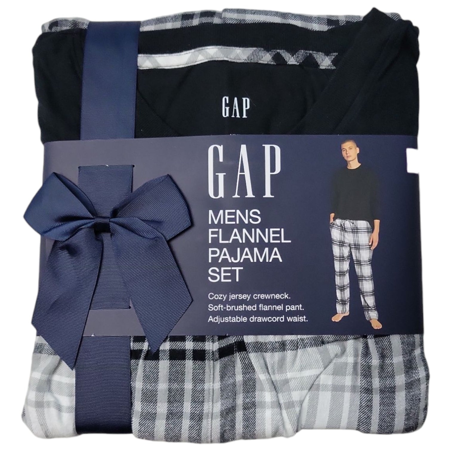Gap Men's Flannel Cozy Crewneck Long Sleeve Drawcord Pajama Set