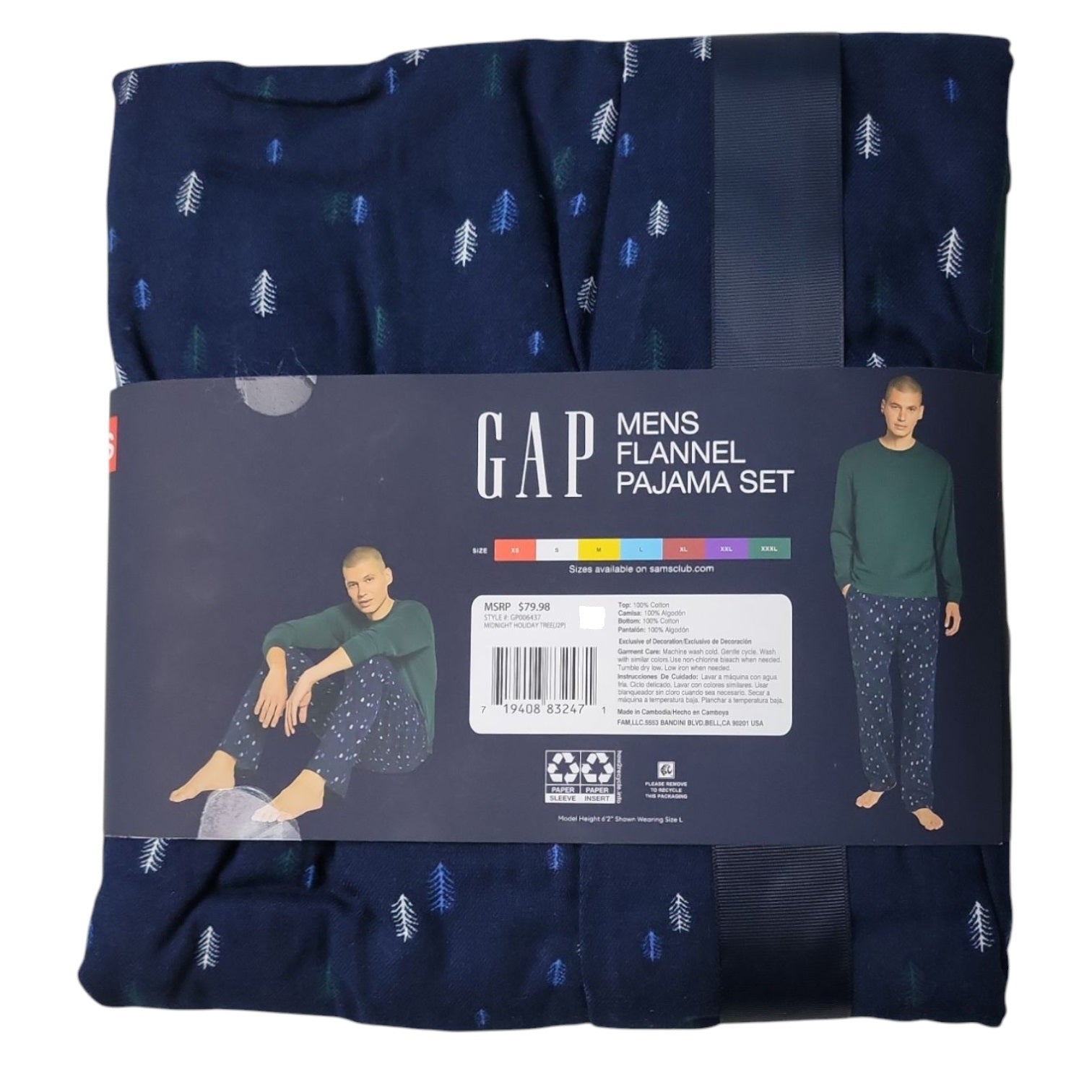 Gap Men's Flannel Cozy Crewneck Long Sleeve Drawcord Pajama Set