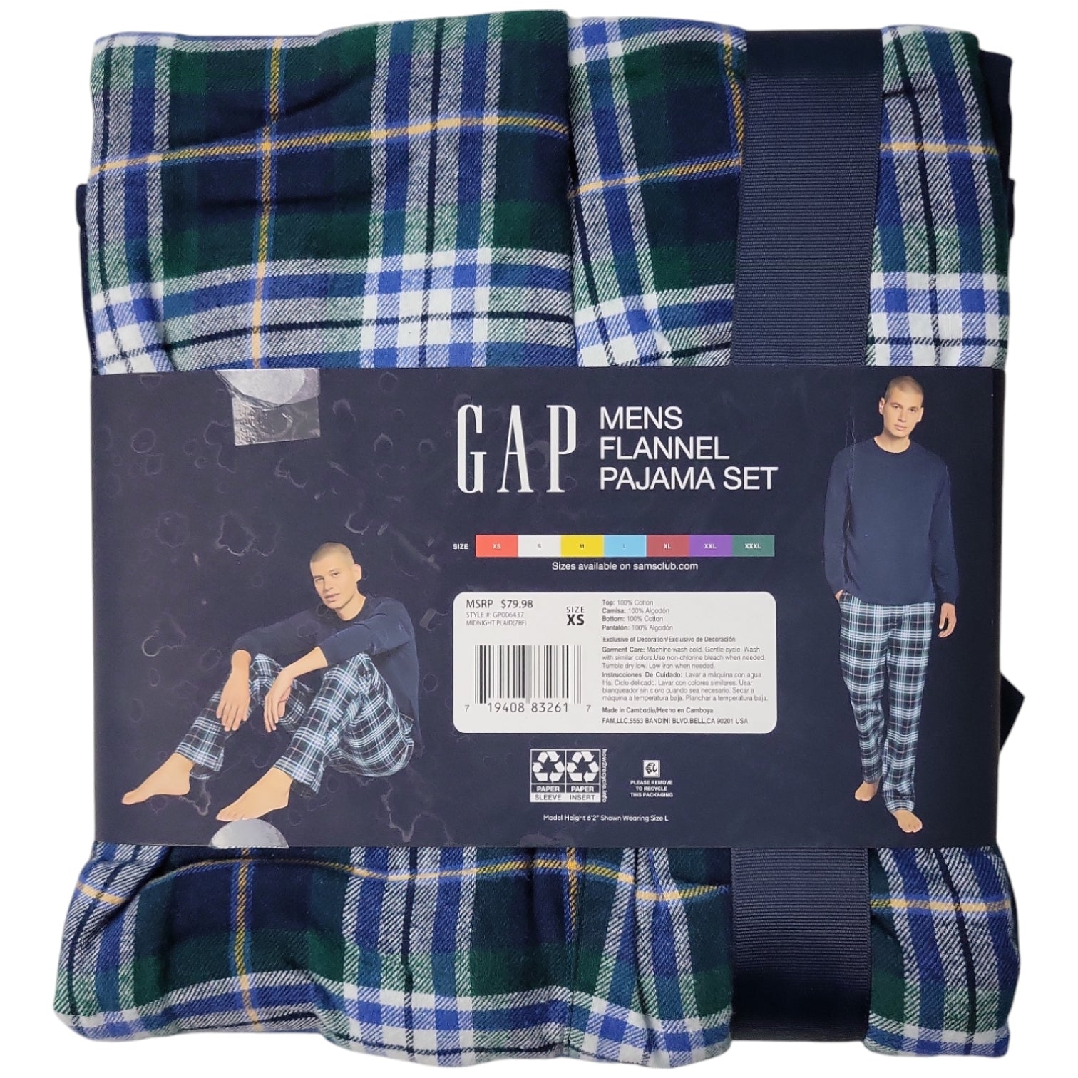 Gap Men's Flannel Cozy Crewneck Long Sleeve Drawcord Pajama Set