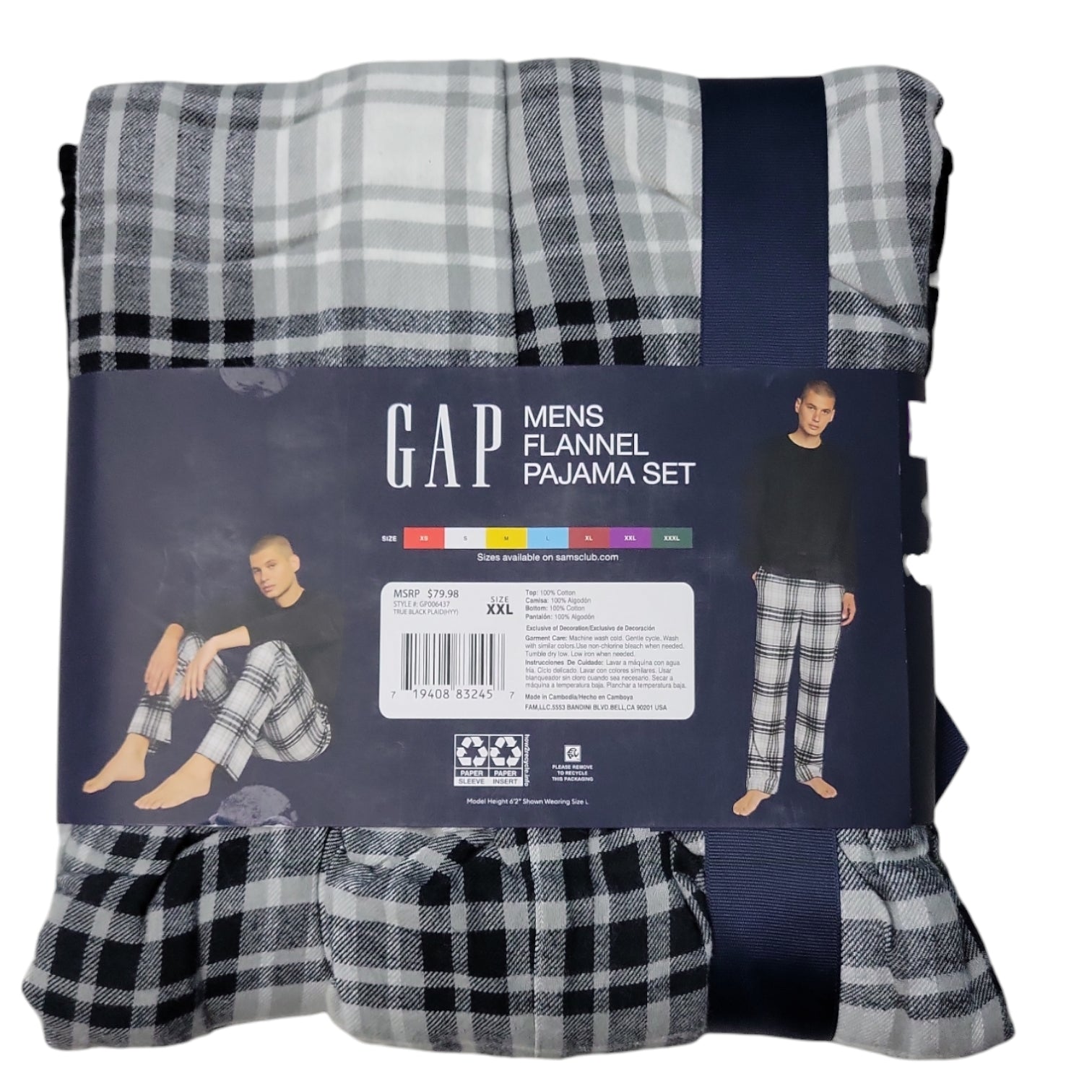 Gap Men's Flannel Cozy Crewneck Long Sleeve Drawcord Pajama Set