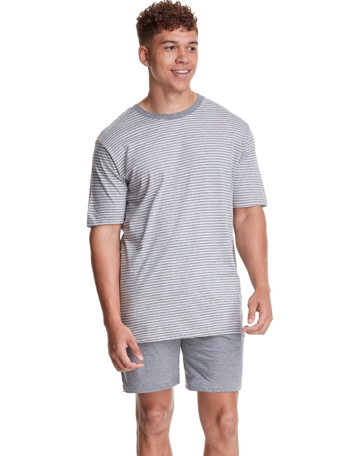 Hanes Men's 2-Piece Short Lounge Set T-Shirt Shorts Pajama Loungewear Stripped