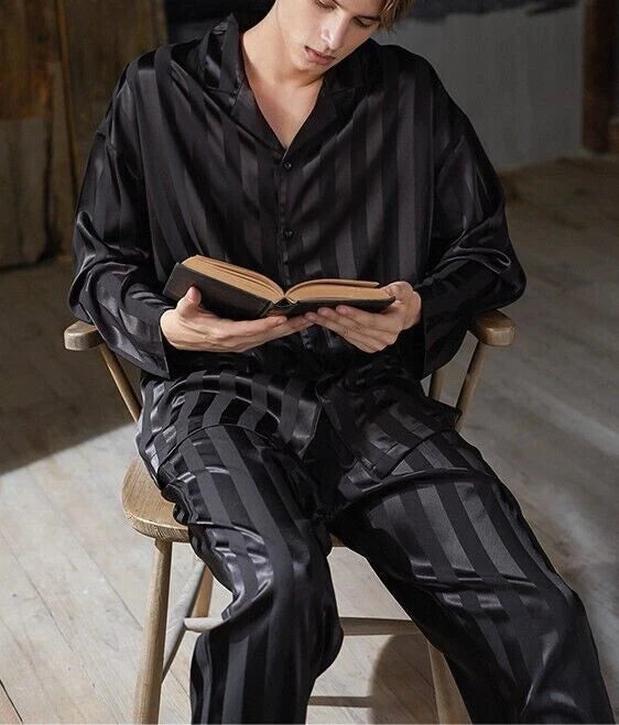 2nd Item Ship FREE  Mens Silk Satin Pajamas Set Pants Lounge Sleepwear SILKPEACE