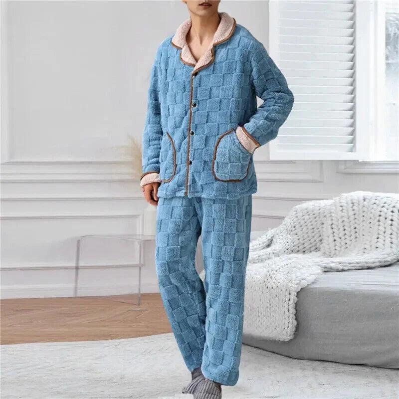 2023 Men's winter thick coral velvet pajamas, pants, long sleeves, two-piece set