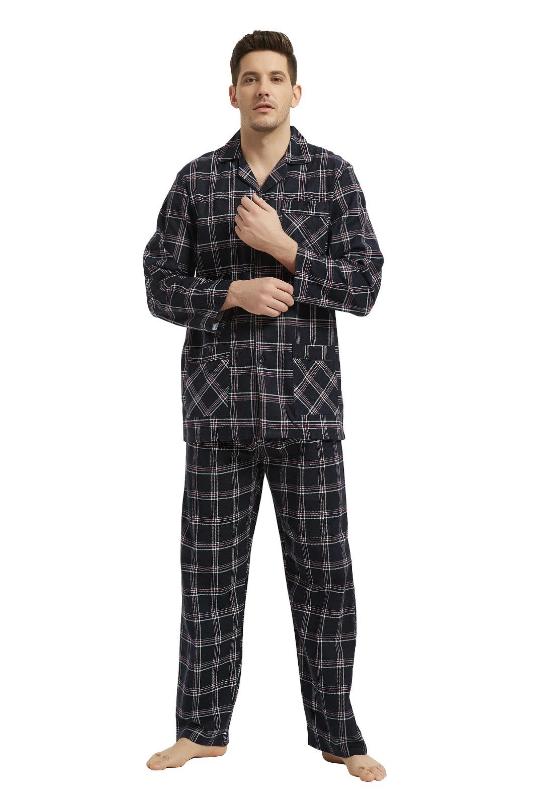 Amaxer Men’s Pajamas Set 100% Cotton Flannel Long Sleeves Pajamas For Men PJs