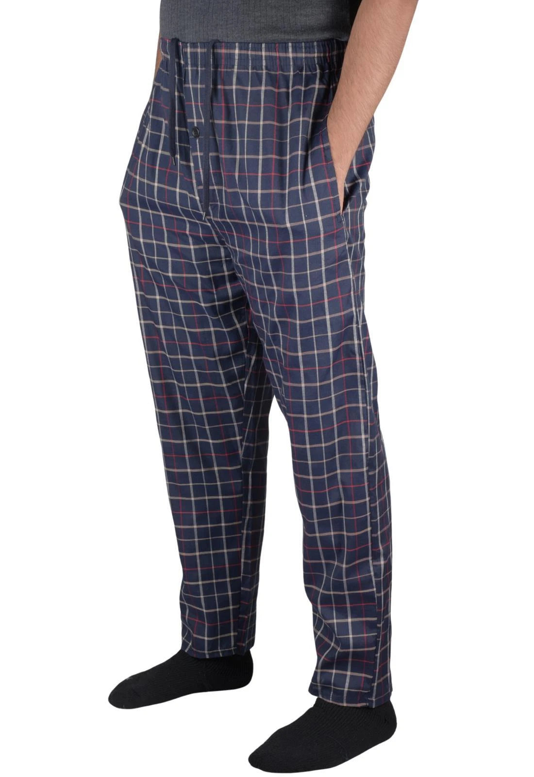 2 Pack Mens Pyjama Bottoms Cotton Check Woven Nightwear Check Lounge Pants