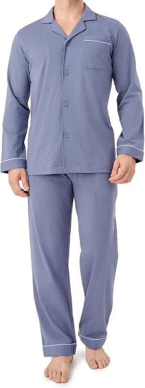 DAVID ARCHY Mens Pajamas Set Soft Cotton Notched Collar Pajamas for Men Long Sle