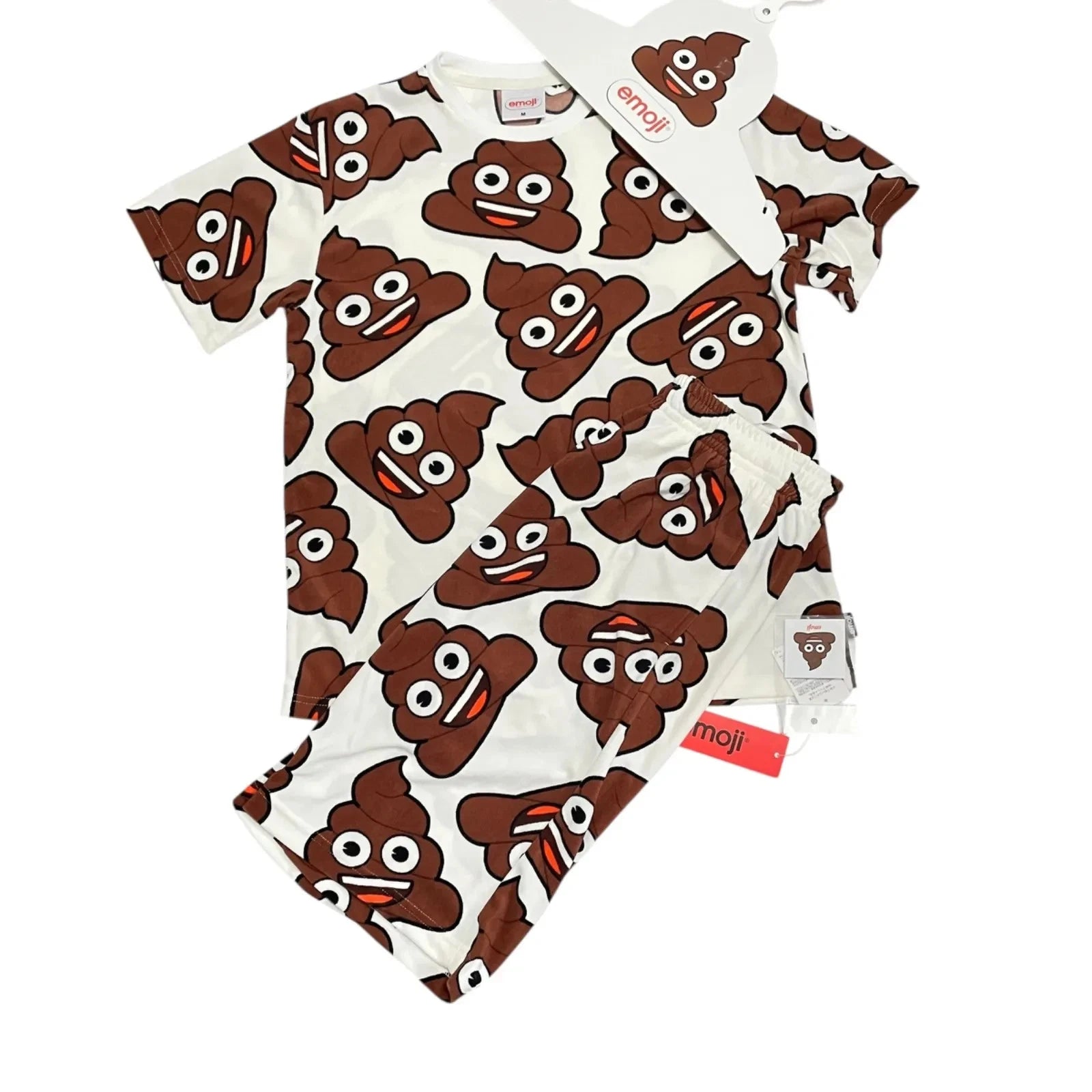 Funny Poop Emoji Pajamas Set Unisex Short Sleeve Loungewear Cute Poo  Gift