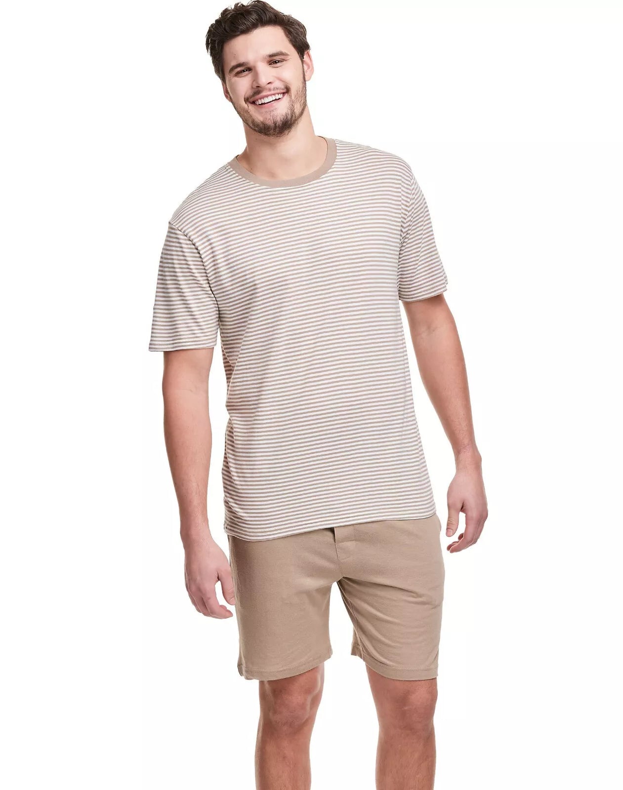 Hanes Men's 2-Piece Short Lounge Set T-Shirt Shorts Pajama Loungewear Stripped