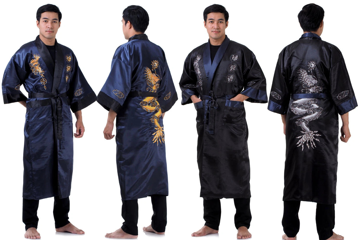 Embroidered Japanese Dragon Vintage Reversible Kimono Pyjama Robe Dressing Gown