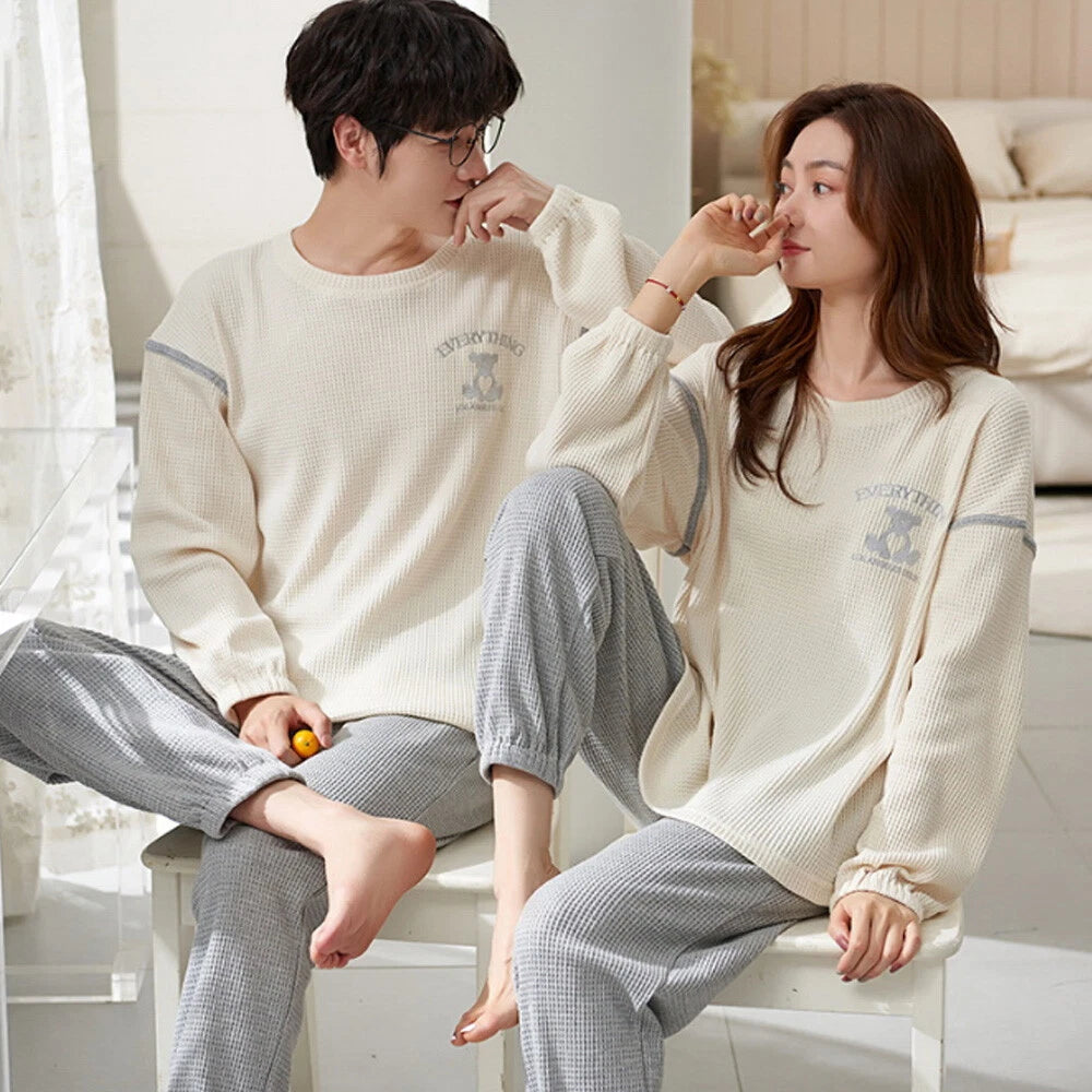 2023 Pyjamas Long Sleeve Cotton Suit Set for Women Men Autumn and Winter