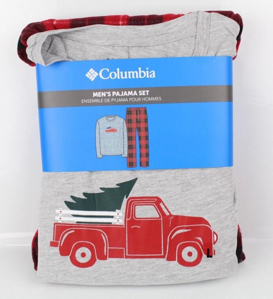 Columbia Men's Christmas Pajama Set Long Sleeve Shirt Pants Large Mountain Red