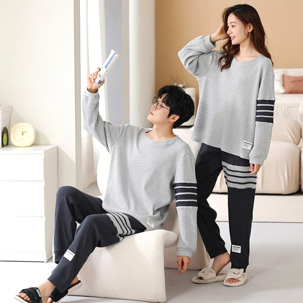 2023 Pyjamas Long Sleeve Cotton Suit Set for Women Men Autumn and Winter