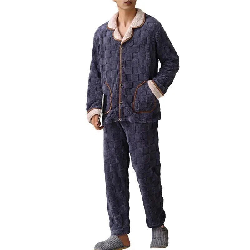 2023 Men's winter thick coral velvet pajamas, pants, long sleeves, two-piece set