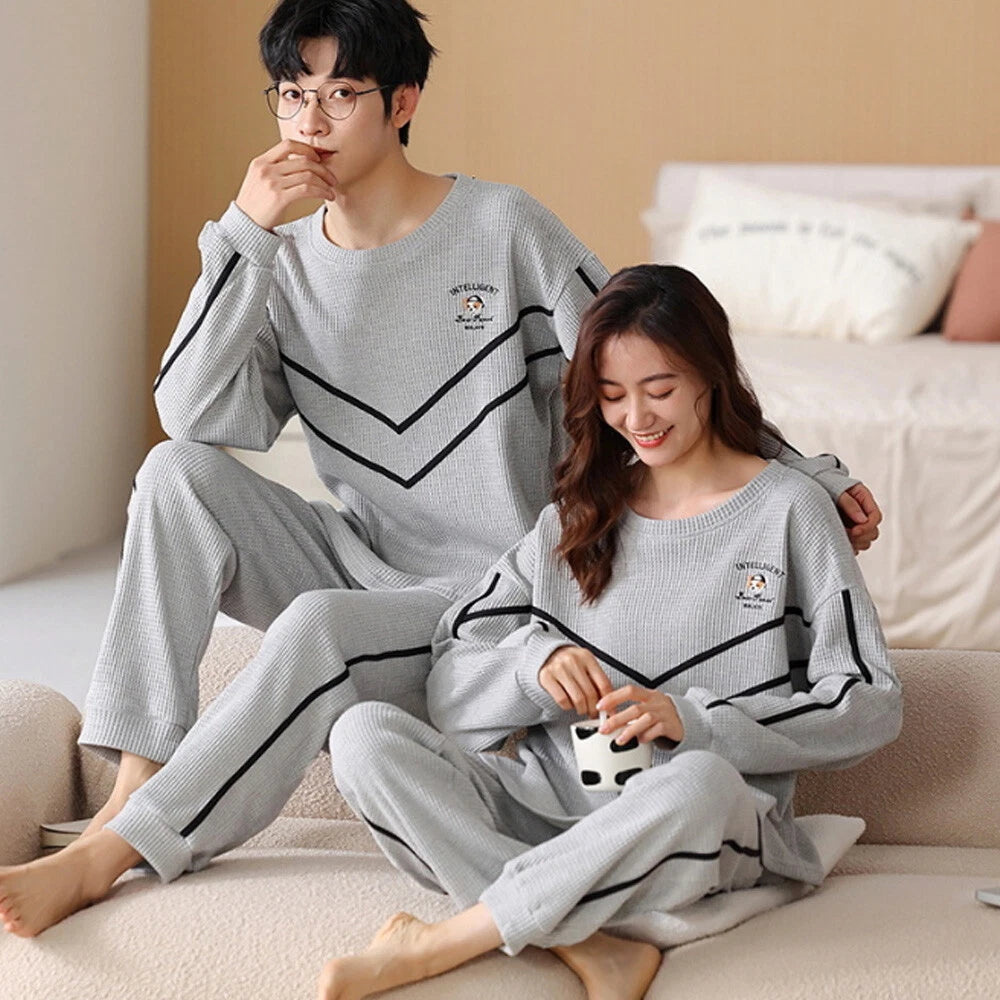 2023 Pyjamas Long Sleeve Cotton Suit Set for Women Men Autumn and Winter