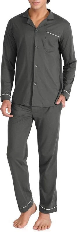 DAVID ARCHY Mens Pajamas Set Soft Cotton Notched Collar Pajamas for Men Long Sle