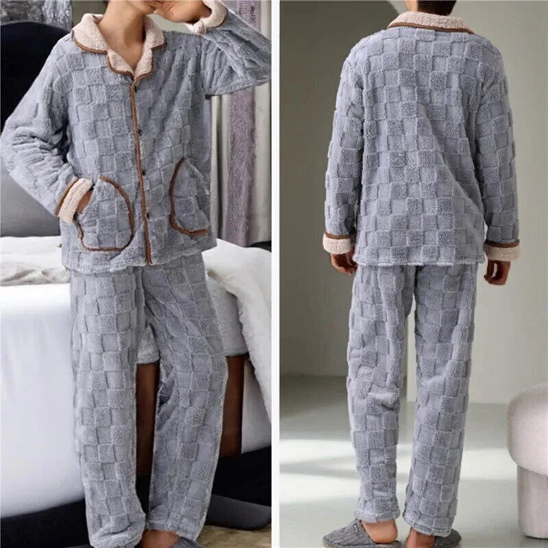 2023 Men's winter thick coral velvet pajamas, pants, long sleeves, two-piece set