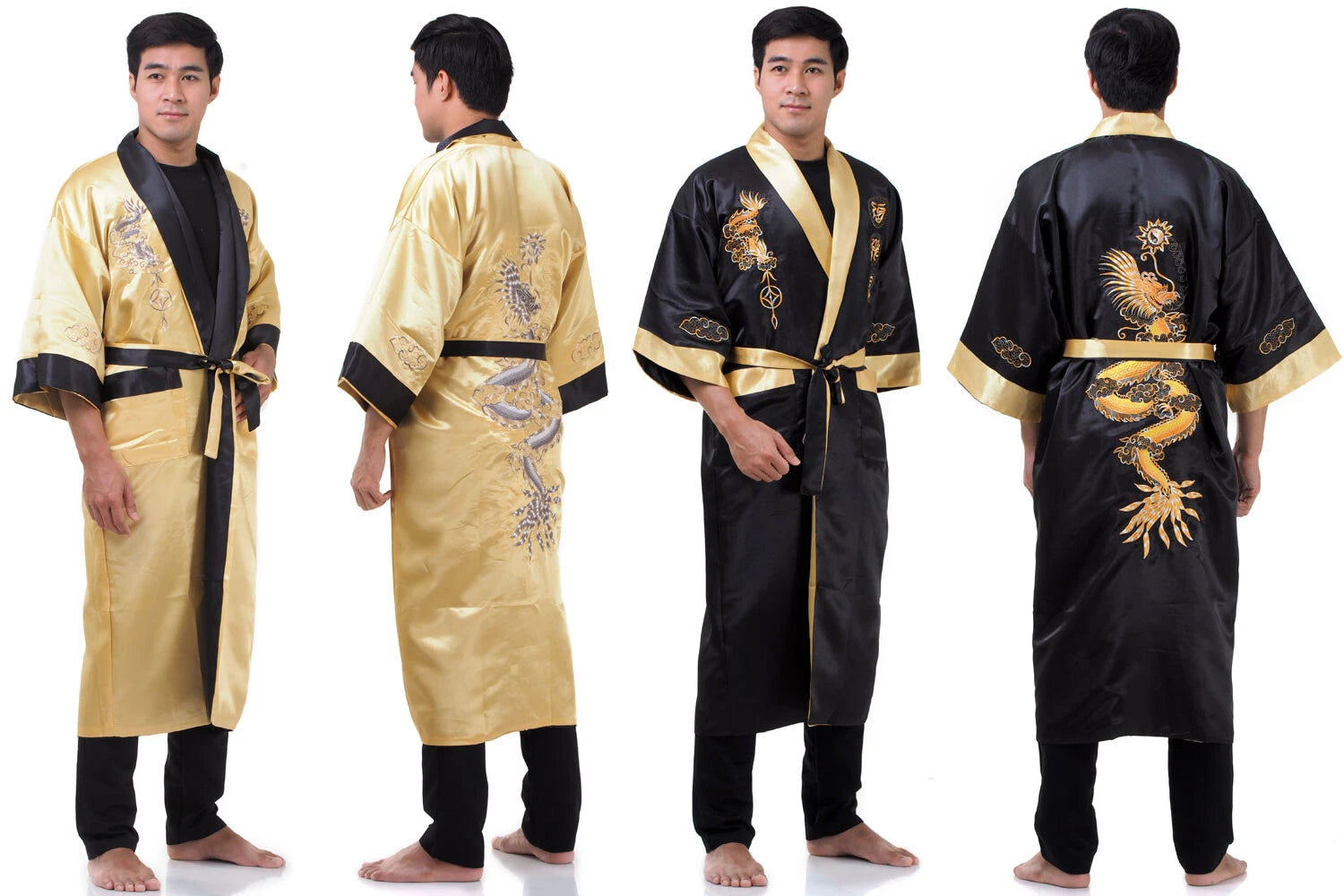 Embroidered Japanese Dragon Vintage Reversible Kimono Pyjama Robe Dressing Gown