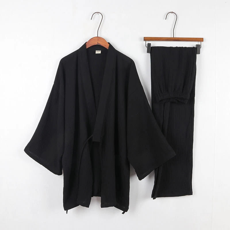 Cotton Japanese Kimono Pajamas Men Long-sleeve Trousers Casual Sleepwear