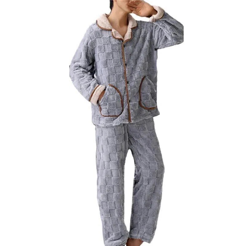 2023 Men's winter thick coral velvet pajamas, pants, long sleeves, two-piece set
