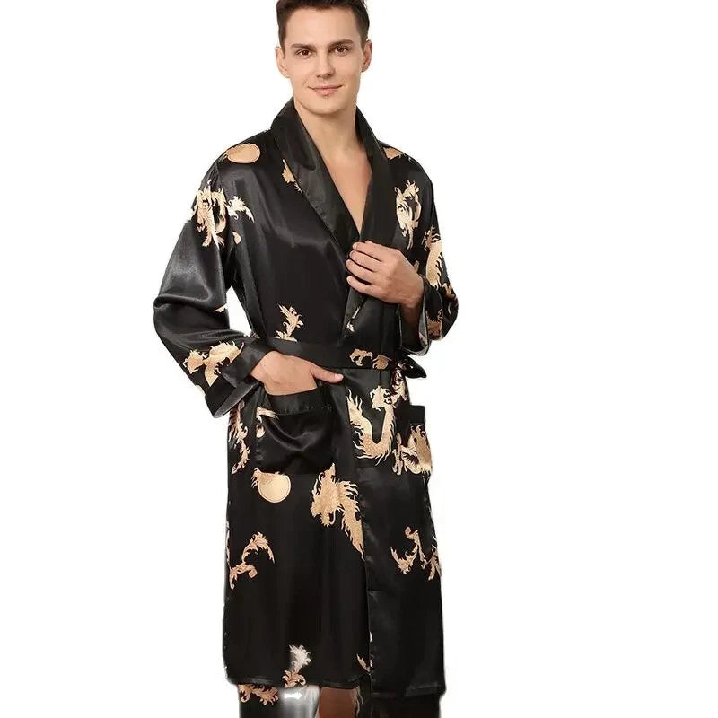 2024 New Men's Satin Pajama Robe and Pants Pajama Set Hot