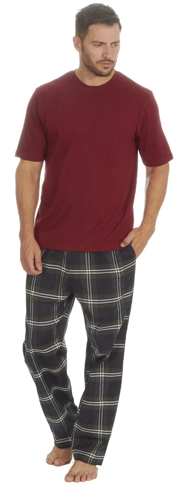Cargo Bay Mens Jersey Top & Woven Check Pyjama Lounge Set