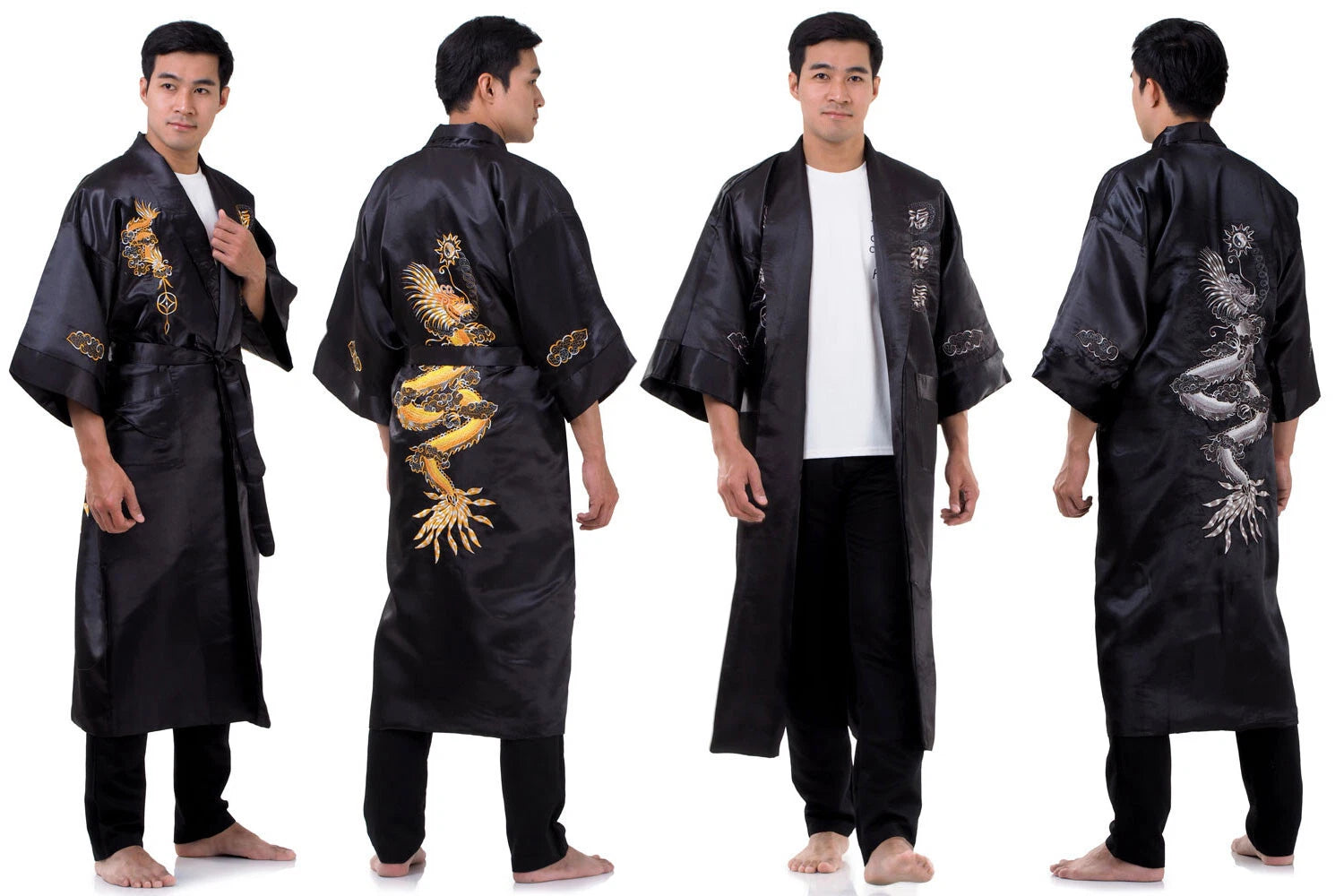 Embroidered Japanese Dragon Vintage Reversible Kimono Pyjama Robe Dressing Gown