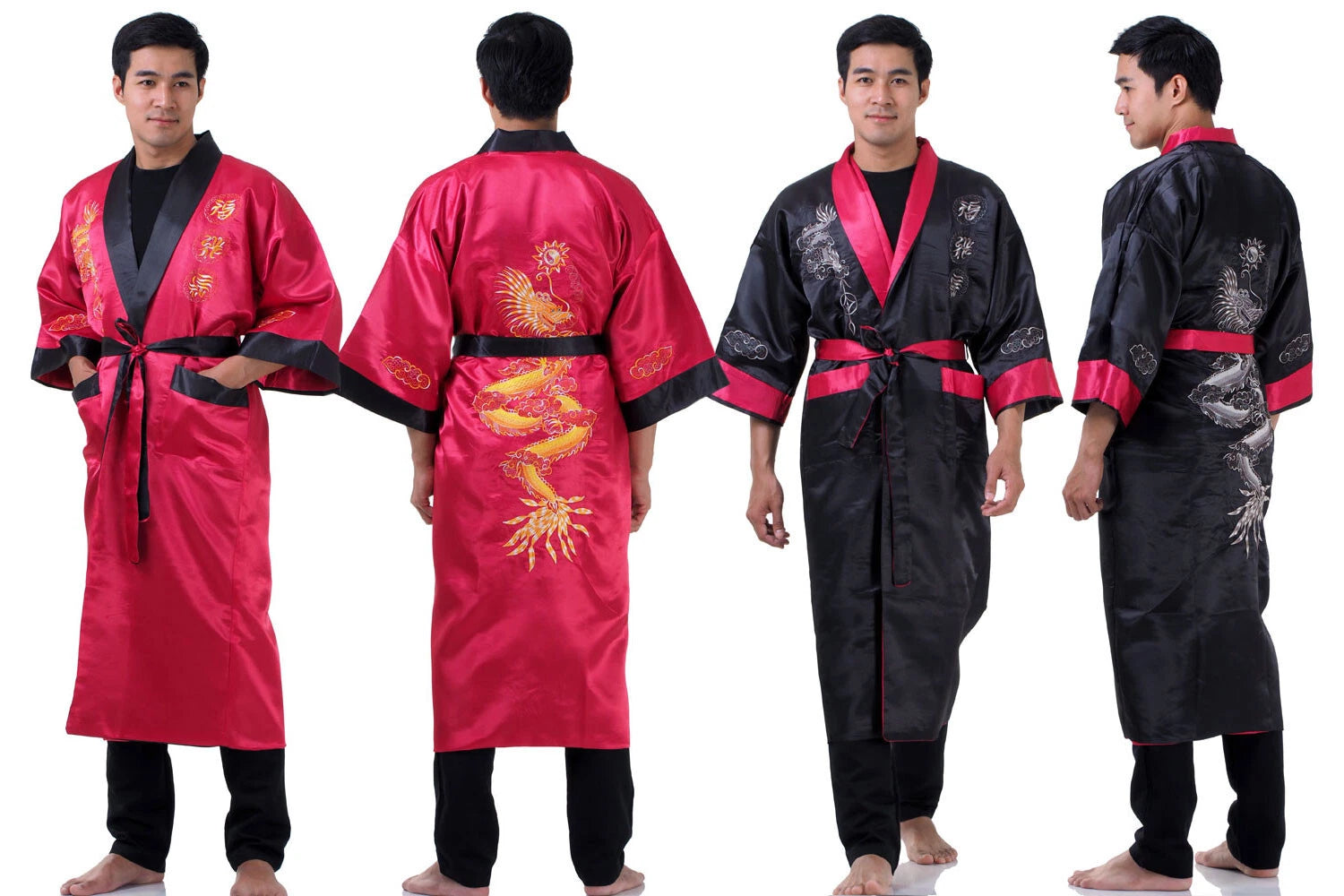 Embroidered Japanese Dragon Vintage Reversible Kimono Pyjama Robe Dressing Gown