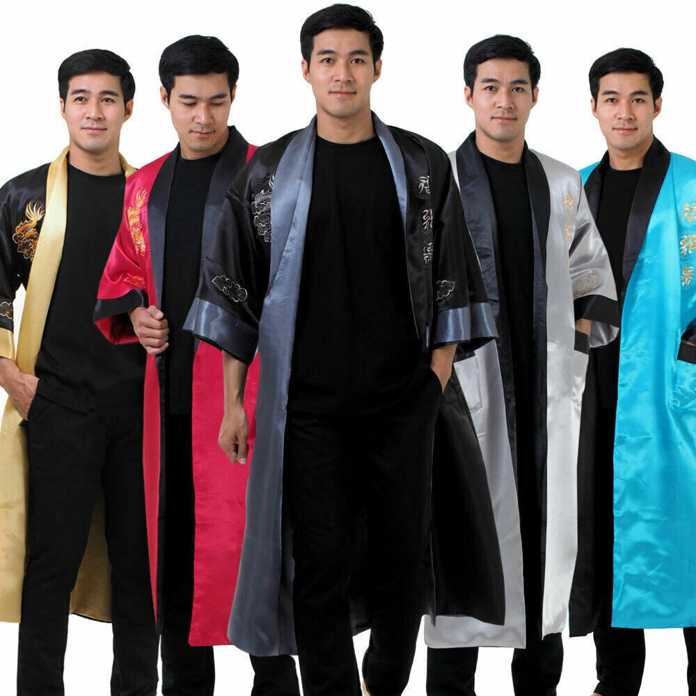 Embroidered Japanese Dragon Vintage Reversible Kimono Pyjama Robe Dressing Gown