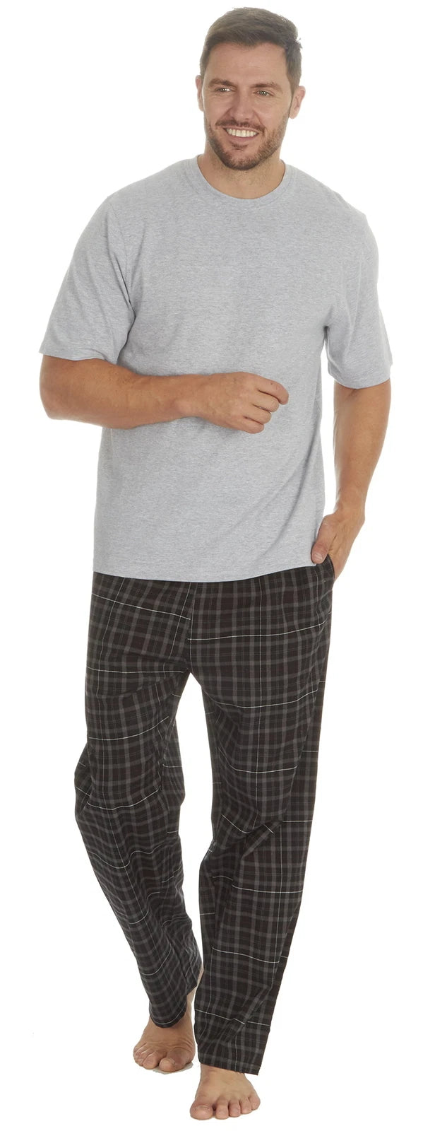 Cargo Bay Mens Jersey Top & Woven Check Pyjama Lounge Set