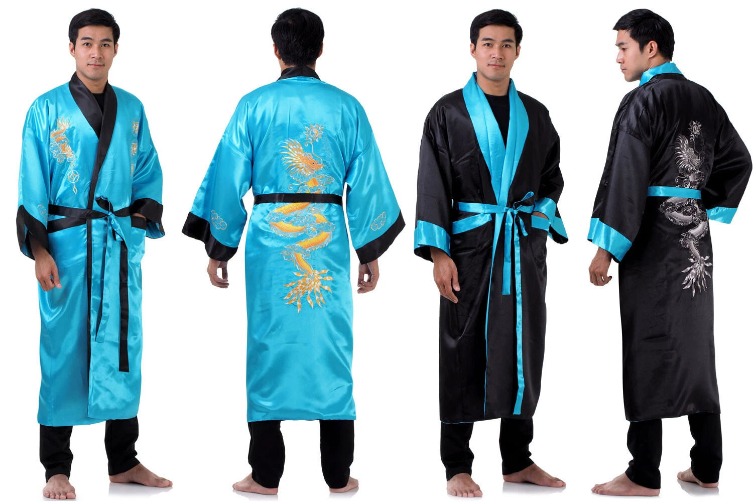 Embroidered Japanese Dragon Vintage Reversible Kimono Pyjama Robe Dressing Gown