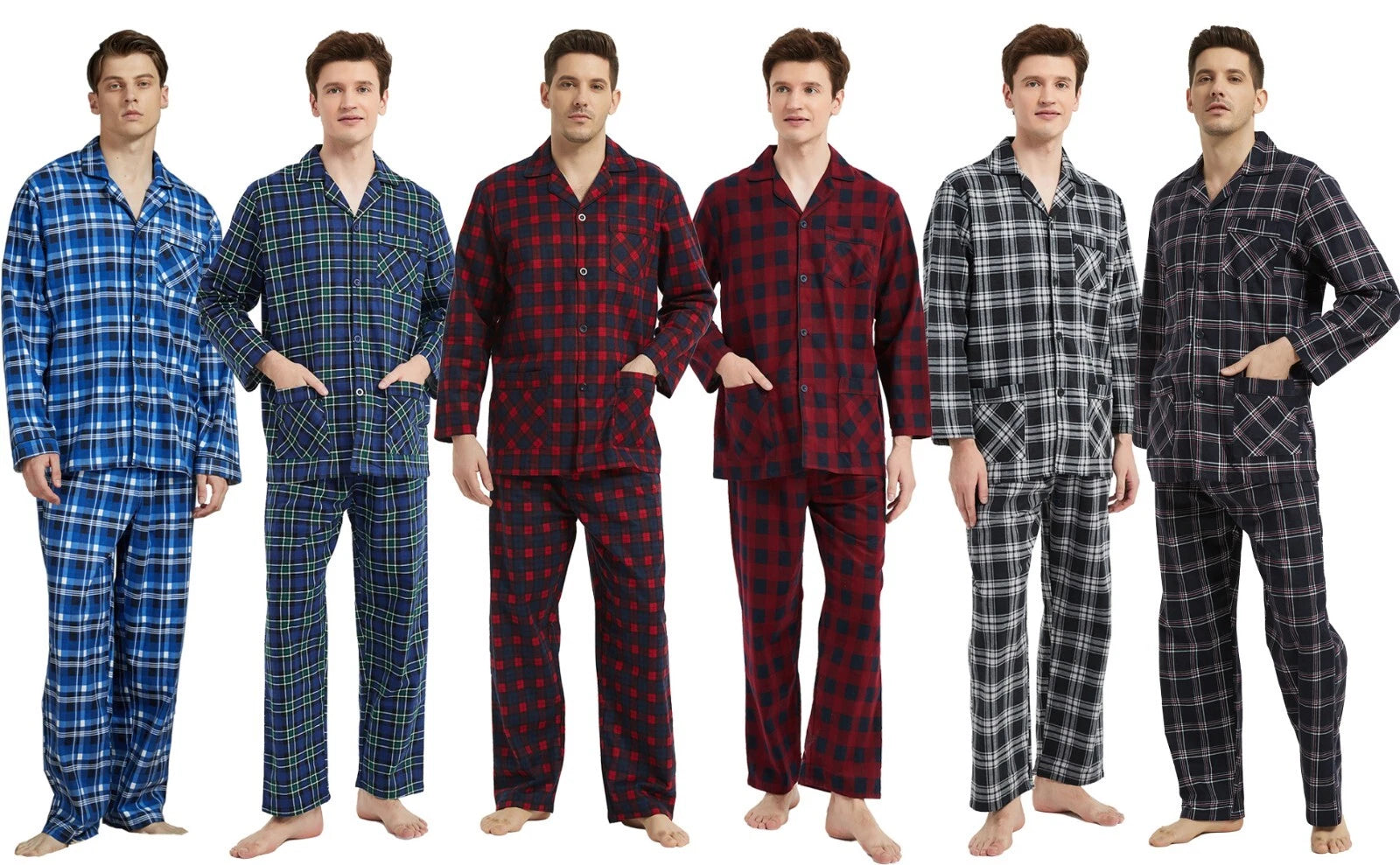 Amaxer Men’s Pajamas Set 100% Cotton Flannel Long Sleeves Pajamas For Men PJs