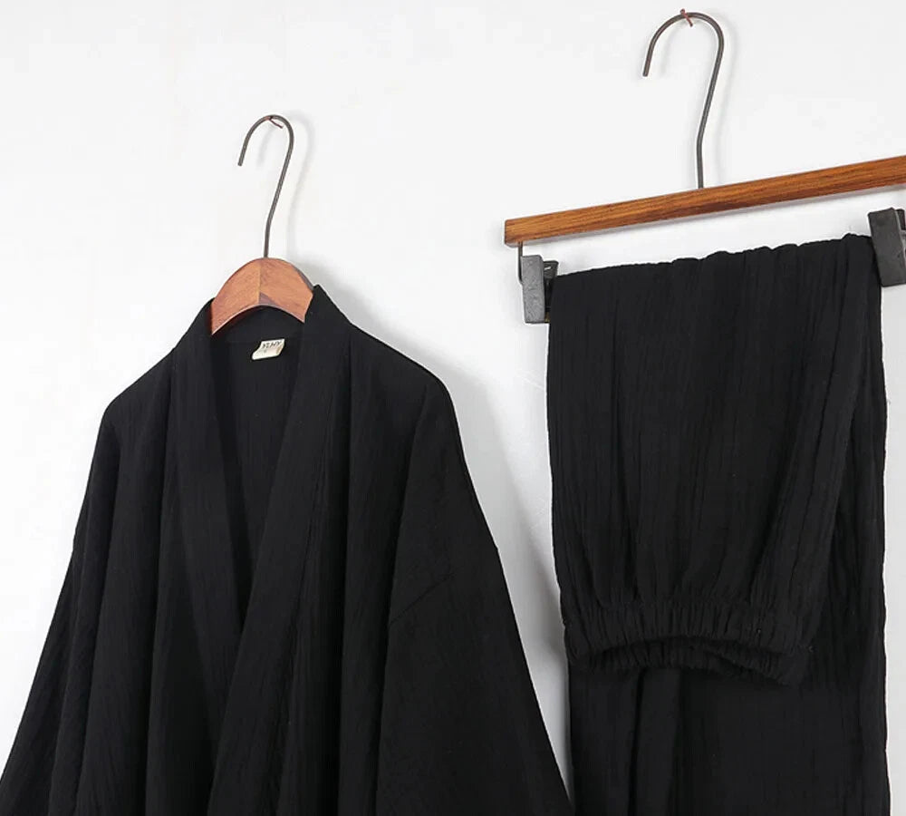 Cotton Japanese Kimono Pajamas Men Long-sleeve Trousers Casual Sleepwear